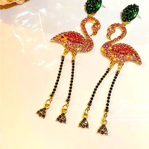 Rhinestone Flamingo Long rhinestone Leg Earrings